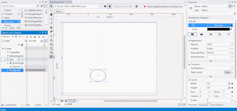 select bounce out from the easing functions 